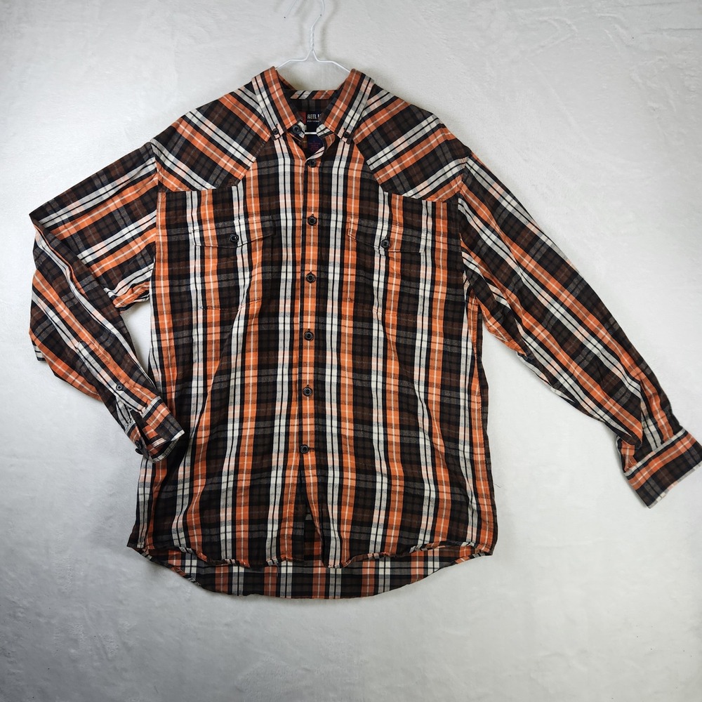 Reel Legends Performance Mens Plaid‎ Shirt L Button Front Long Sleeve